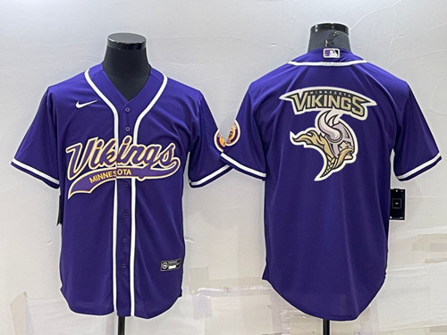 Men's Minnesota Vikings Purple Team Big Logo With Patch Cool Base Stitched Baseball Jersey